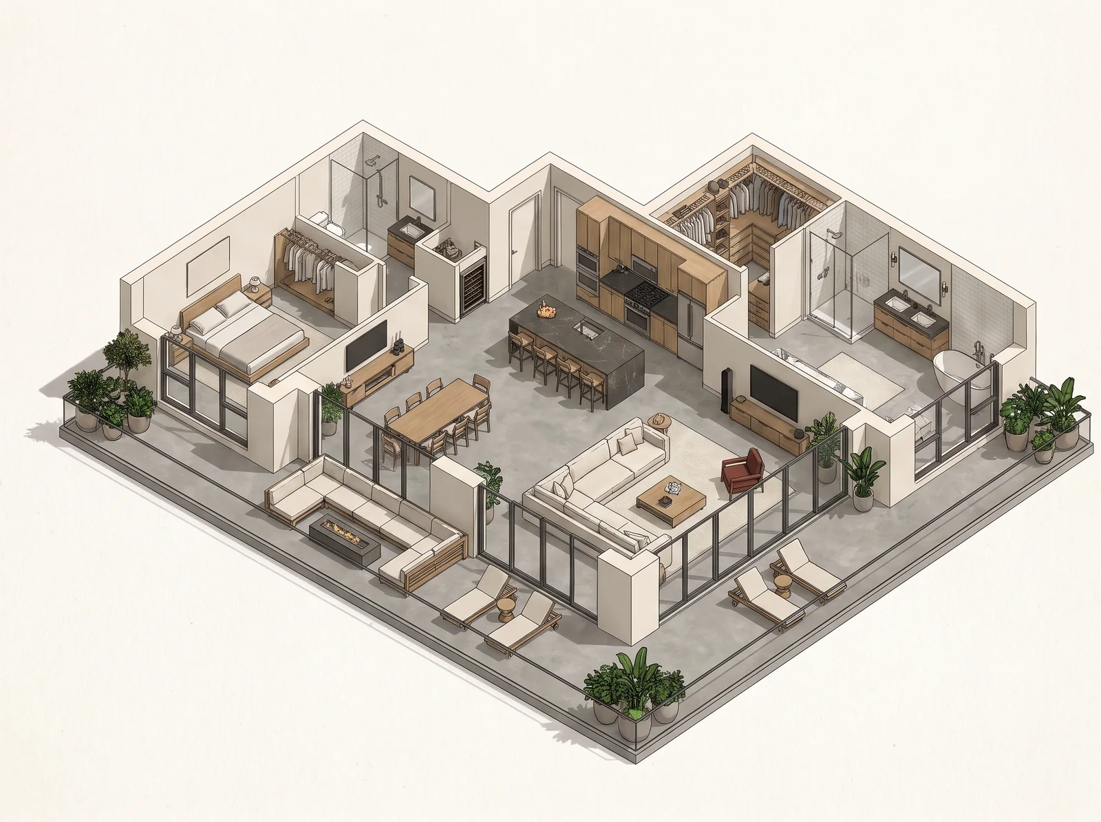 3D floor plan of The Stoop: 2 bedroom, 2.5 bath, about 1450 square feet